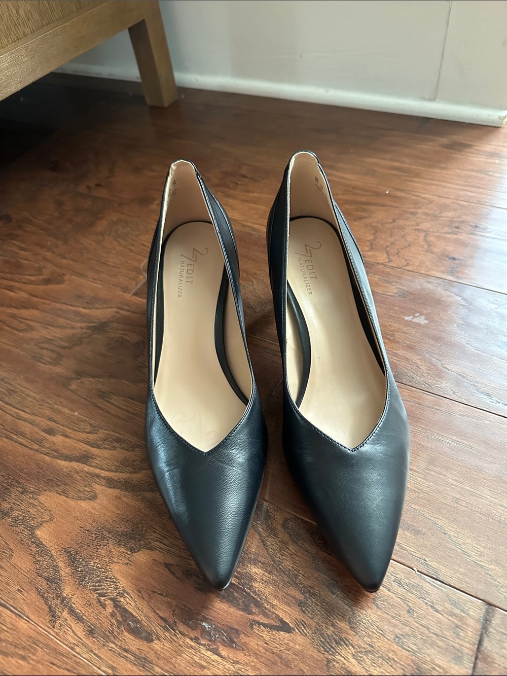 27 EDIT Black Pointed Toe Leather Pumps